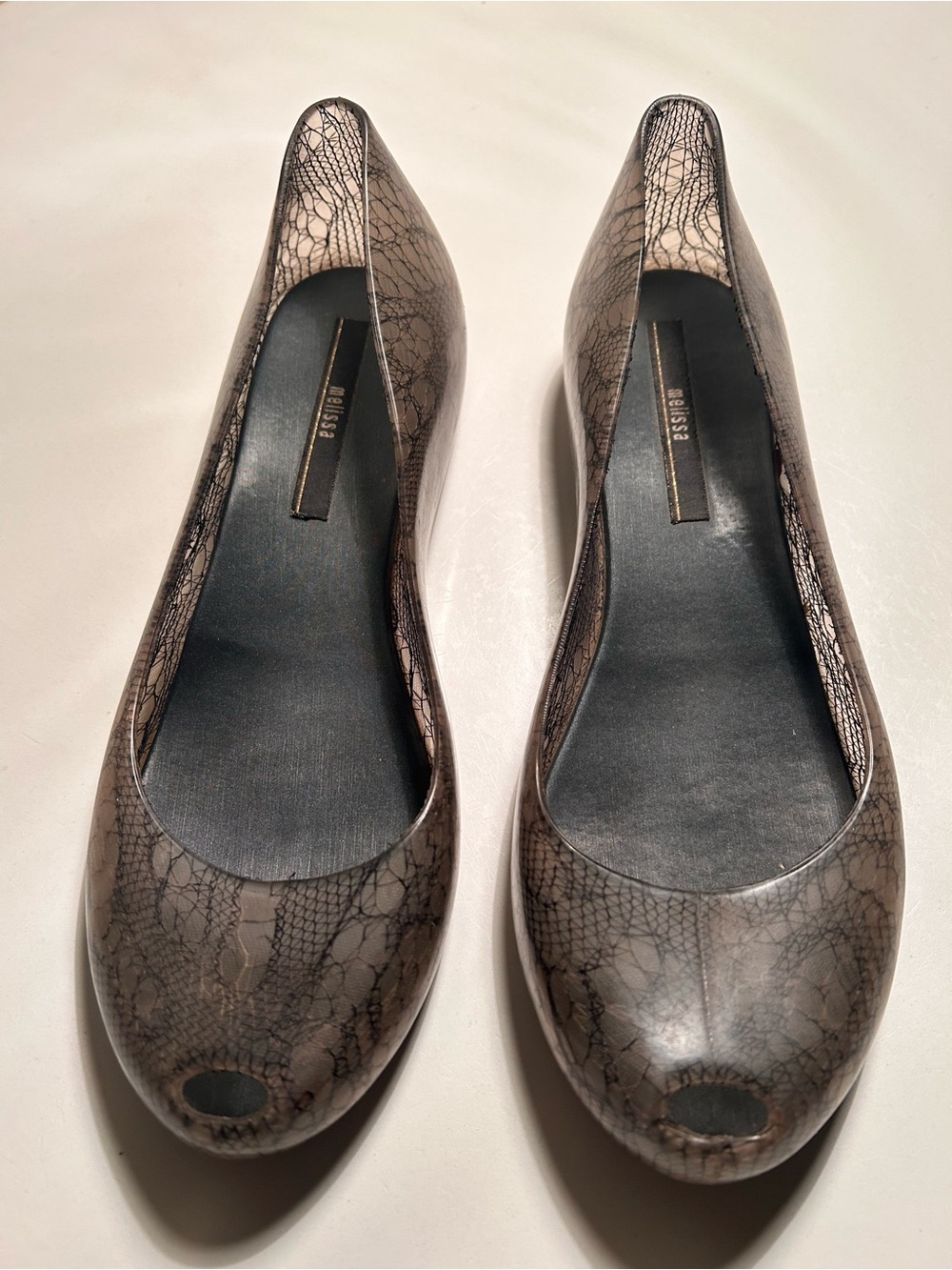 RARE Melissa Lace Peep-toe Ballet Flats Sz 7